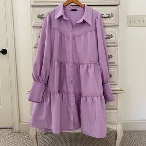 Simplee Lavender Button Shirt Dress